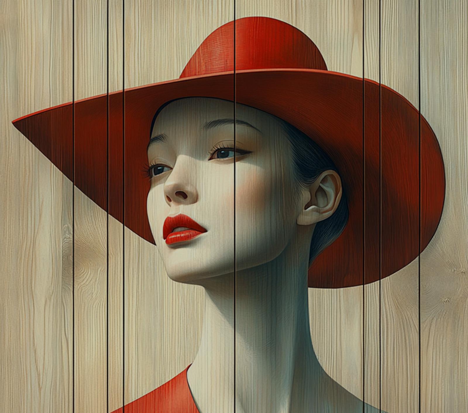 Illustration of a woman wearing a red hat, in the style of John C. Furious